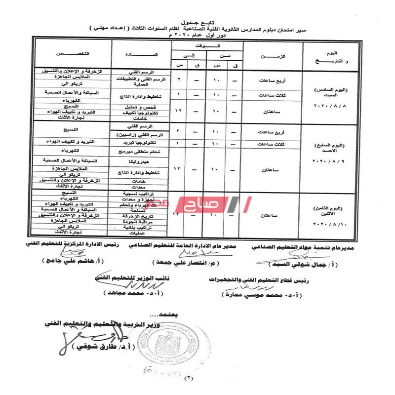 جداول امتحانات الدبلومات الفنية العام الدراسى 2020 341685177762