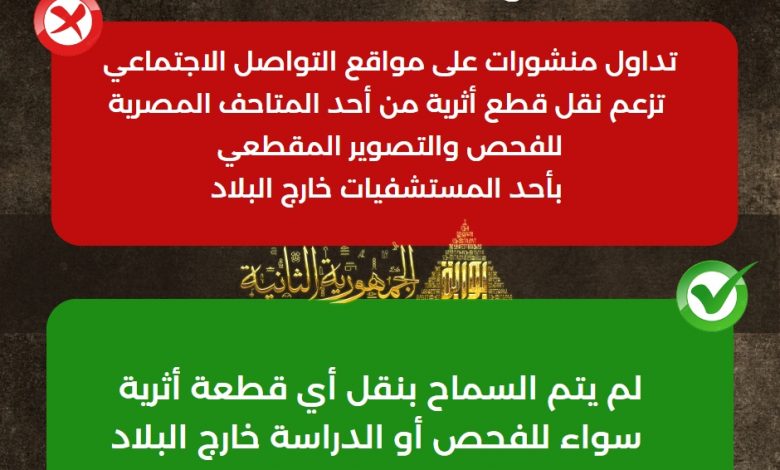تصحيح شائعة عن نقل قطع أثرية من أحد المتاحف المصرية للفحص والتصوير المقطعي خارج البلاد 1 2 261686395405