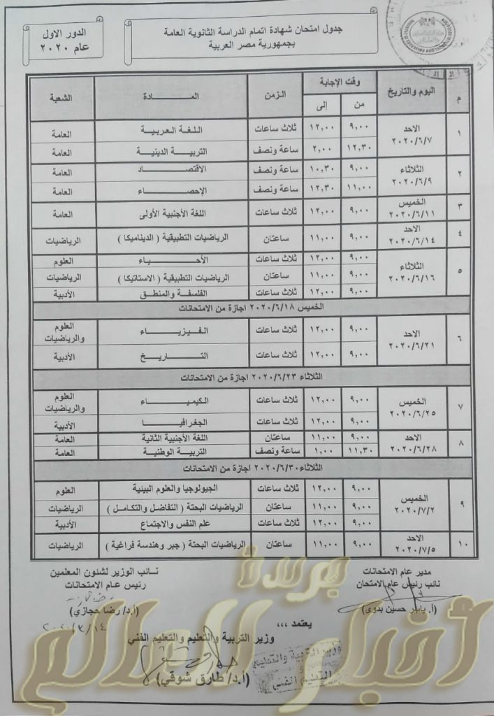 وزير التربية والتعليم يعتمد نماذج إجابة امتحانات الثانوية العامة للمواد غير المضافة للمجموع 1 IMG 20200314 WA01101686763323