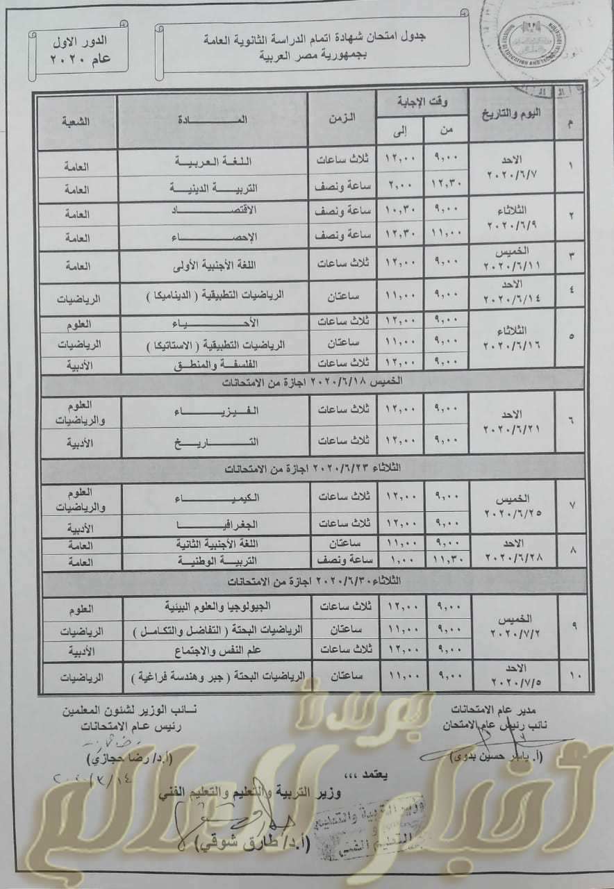 وزير التربية والتعليم يعتمد نماذج إجابة امتحانات الثانوية العامة للمواد غير المضافة للمجموع 1 IMG 20200314 WA01101686763323