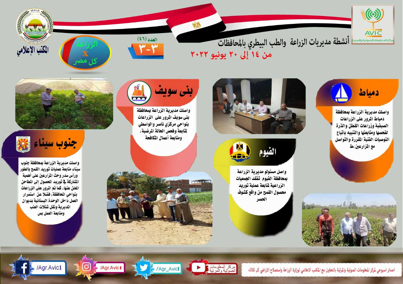 "الزراعة في كل مصر"..إنفوجراف بشأن أنشطة مديريات الزراعة والطب البيطري بالمحافظات في أسبوع 1 2022 637914243453797224 3791708431665