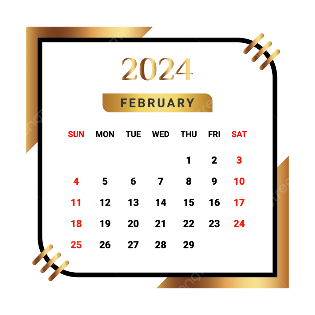 أخبار متوقعة ليوم الأربعاء الموافق 21 فبراير 2024 1 pngtree 2024 february month calendar with black and golden png image 91690301708492143