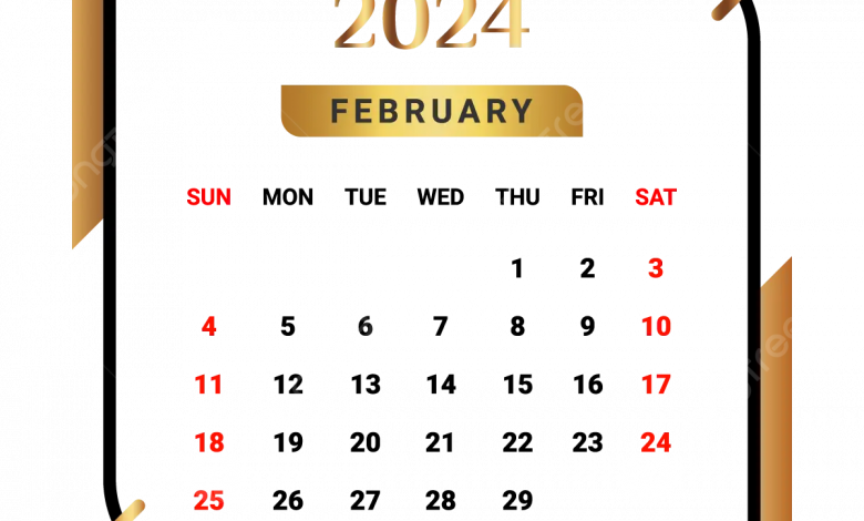 pngtree 2024 february month calendar with black and golden png image 91690301708492143