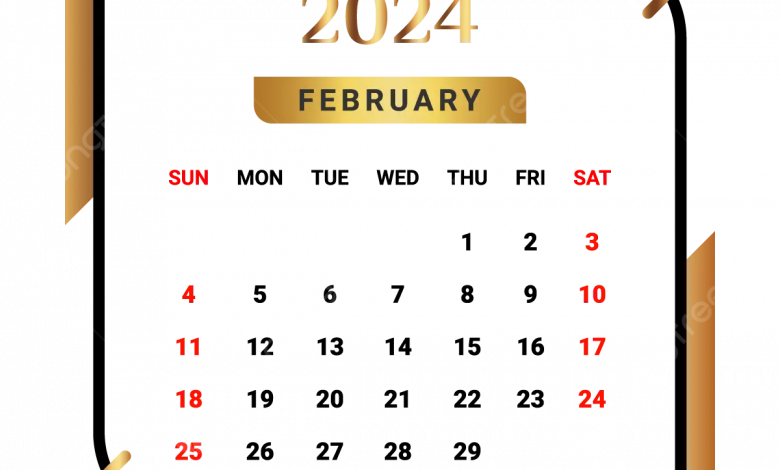 أخبار متوقعة ليوم الأربعاء الموافق 21 فبراير 2024 1 pngtree 2024 february month calendar with black and golden png image 91690301708492143
