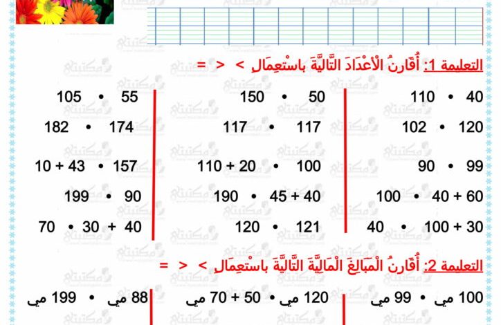 سنة ثانية الاعداد من 0 الى 199 مقارنة وترتيبا 1 724x10241707643383