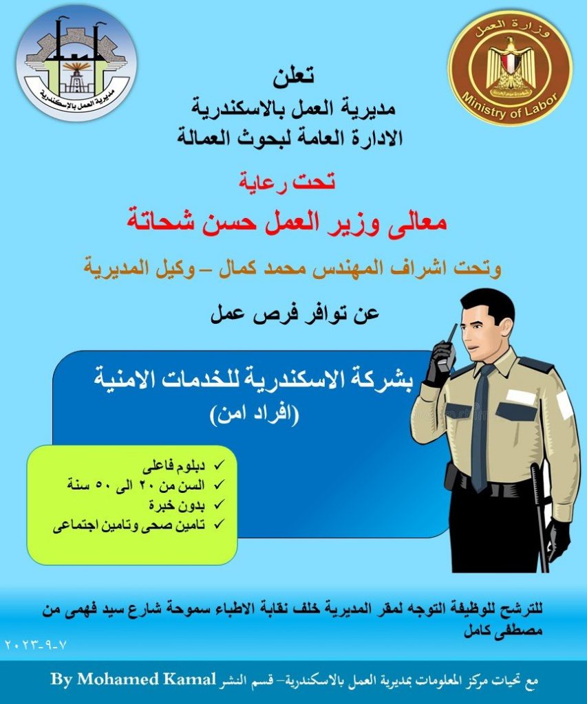 وزارة العمل: فرص عمل جديدة بشركة قطاع خاص لشباب الإسكندرية 1 elaosboa128031711623245