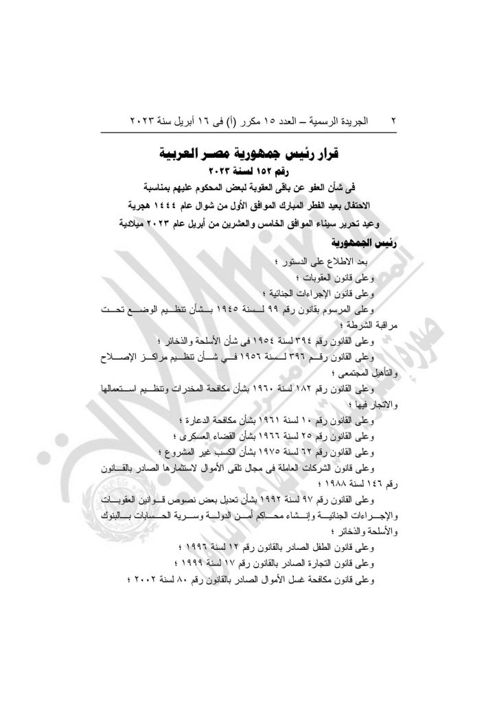 قرار جمهوري بالعفو عن باقي العقوبة لبعض المحكوم عليهم بمناسبة عيد الفطر المبارك 1 4571711982345