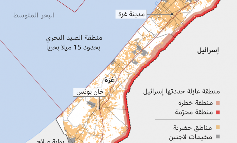 البنتاجون: اكتمال أكثر من 50% من أعمال بناء الرصيف البحري العائم قبالة سواحل غزة 1 118503348 gaza detail map arabic 640x2 nc1714632484