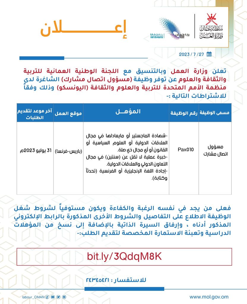 وزارة العمل تعلن عن 3162 فُرصة عمل جديدة بالقطاع الخاص في 12 محافظة 1 20230727 1344051719471304