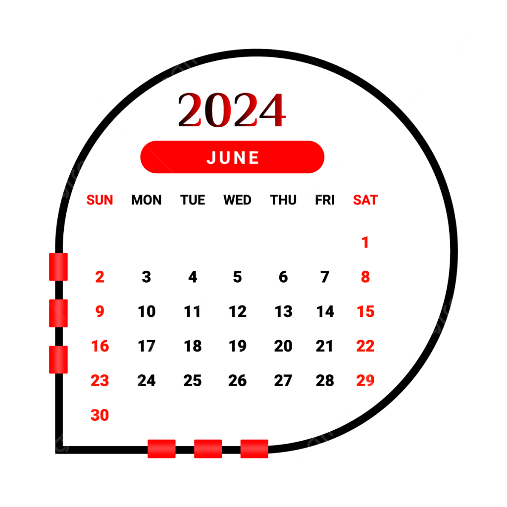 الأخبار المتوقعة ليوم الاثنين الموافق 17 يونيو 2024 1 pngtree 2024 june month calendar with red and black png image 89682901718597105