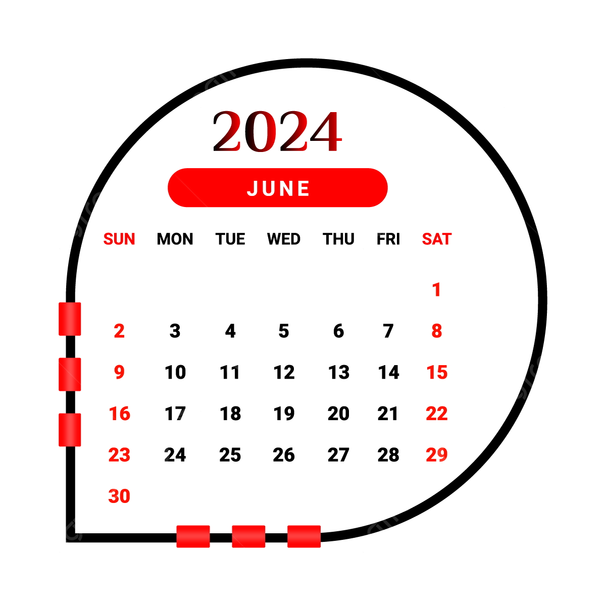 pngtree 2024 june month calendar with red and black png image 89682901718597105