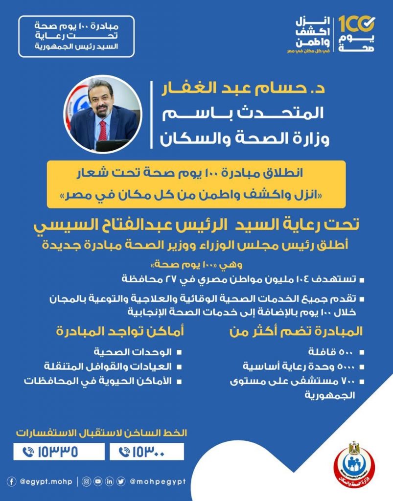 "صحة الدقهلية" تكثف استعداداتها لانطلاق مبادرة "100 يوم صحة" أول أغسطس المقبل 1 246867 مبادرة 100 يوم صحة تستهدف 104 مليون مواطن فى 27 محافظة1721759163