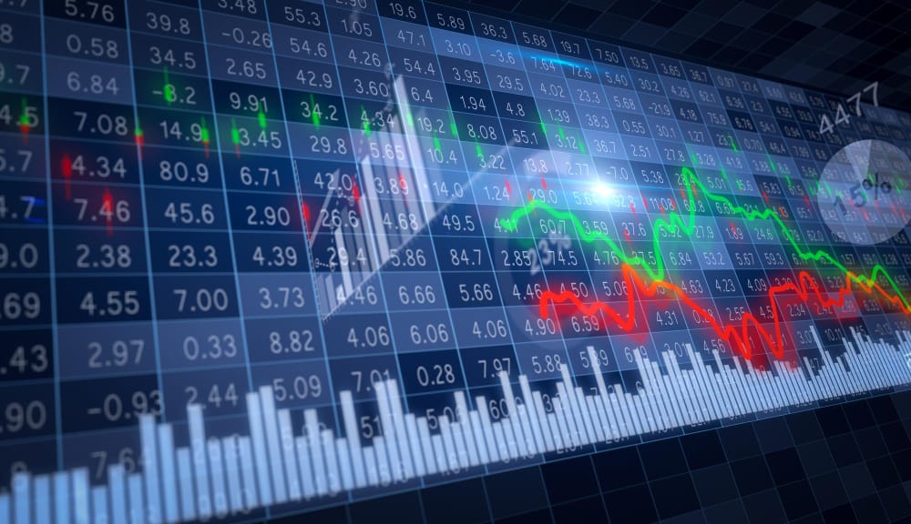 تباين أسعار السلع الرئيسية والمعادن بالبورصات العالمية مع ترقب خفض أسعار الفائدة الأمريكية 1 green red moving graphs different financial charts columns background dynamic stock market board 3d render1721116328