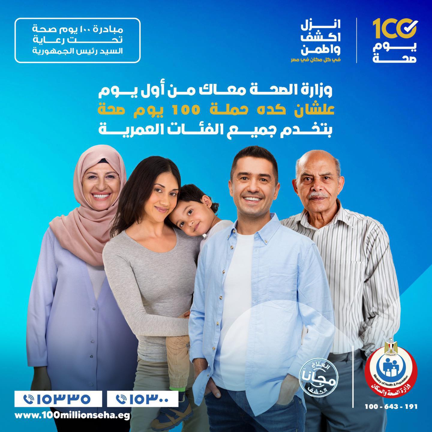 الصحة: حملة "100 يوم صحة" قدمت أكثر من 20 مليونًا و373 ألف خدمة مجانية خلال 13 يومًا 1 3171723651924